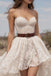 Unique High Low Lace Prom Dress Strapless Sweetheart A-Line Gown with Brown Leather Belt,WGP2047