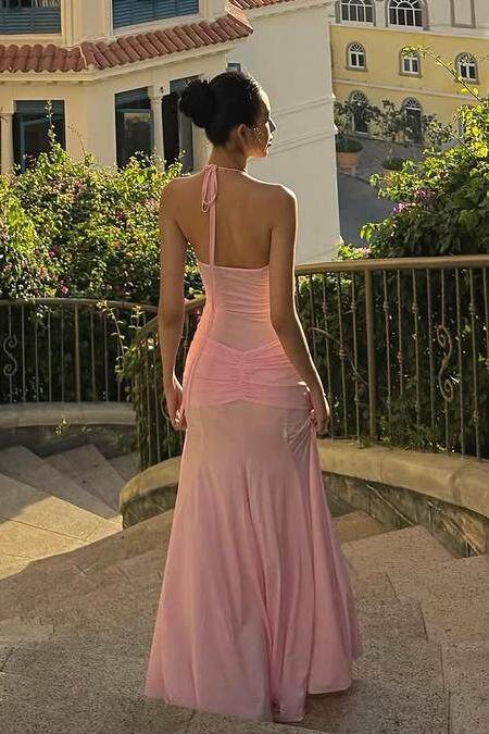 Elegant Pink V-Neck Mermaid Long Prom Dress Ideas, Evening Party Dresses, WGP2015