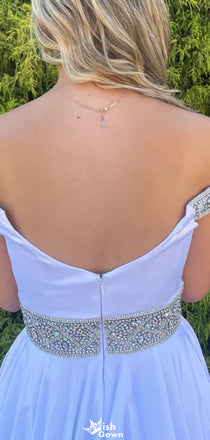 Elegant Off-shoulder V-neck A-line Long Prom Dress Ideas, Evening Party Dresses,WGP1217