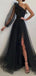 Elegant Black A-Line Asymmetric One Shoulder Side Slit Popular Long Evening Dresses, Formal Dresses, Birthday Party, WGP586