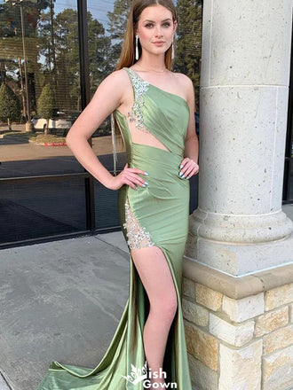 Unique One-shoulder Mermaid Long Prom Dress Ideas, Evening Party Dresses,WGP1251