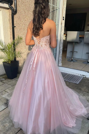 Elegant Pink Sweetheart Sleeveless A-Line Long Prom Dress Ideas, Evening Party Dresses , WGP1904