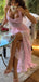 Classy Pink Lace Mermaid Prom Dress with Sexy High Slit and Halter Neck Sheer Bodice,WGP2104