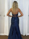 Sexy Navy Blue Strapless Prom Dress with Cut-outs and High Slit Evening Gown,WGP2110