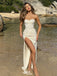 Sexy White Strapless Satin Mermaid Prom Dress with High Slit Detail,WGP2138