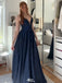 Sexy Navy Blue Spaghetti Strap A-Line Long Prom Dress Ideas, Evening Party Dresses,WGP1763