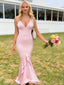Chic Mermaid Pink Prom Gown Deep V-Neck Ruffled Trumpet Skirt Formal Wear,WGP2121