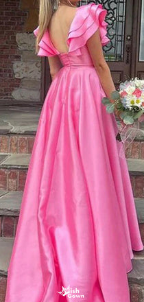 Elegant V-neck A-line Long Prom Dress Ideas, Evening Party Dresses,WGP1270