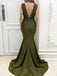 Elegant Green V-Neck Mermaid Long Prom Dress Ideas, Evening Party Dresses,WGP1632