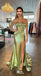 Elegant Green Strapless Mermaid Side Slit Long Party Dress Prom Dresses,WGP981