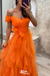 Elegant Orange Off Shoulder A-line Long Party Dress Prom Dresses,WGP987