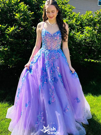 Gorgeous Spaghetti Strap A-line Long Prom Dress Ideas, Evening Party Dresses,WGP1293