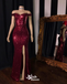 Sexy Wine Side Slit Mermaid Party Dress Long Prom Dresses to Impress, WGP957