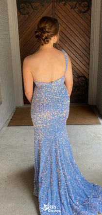 Elegant One-shoulder Sequins Mermaid Long Prom Dress Ideas, Evening Party Dresses,WGP1301