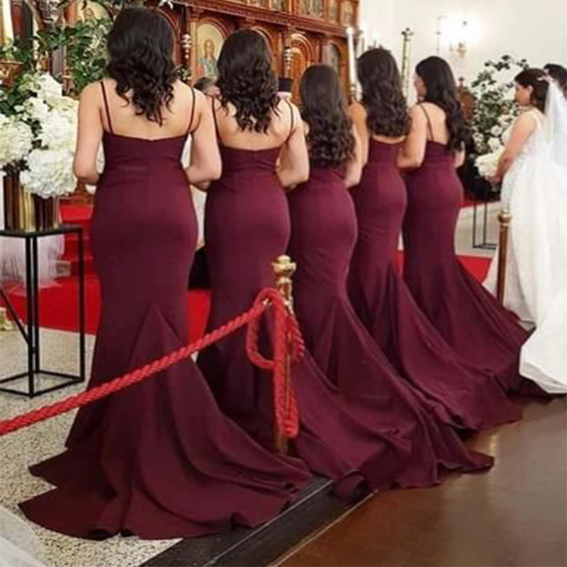 Elegant Red Mermaid Spaghetti Strap Sweetheart Sleeveless Wedding Guest Bridesmaid Dresses,WGM353