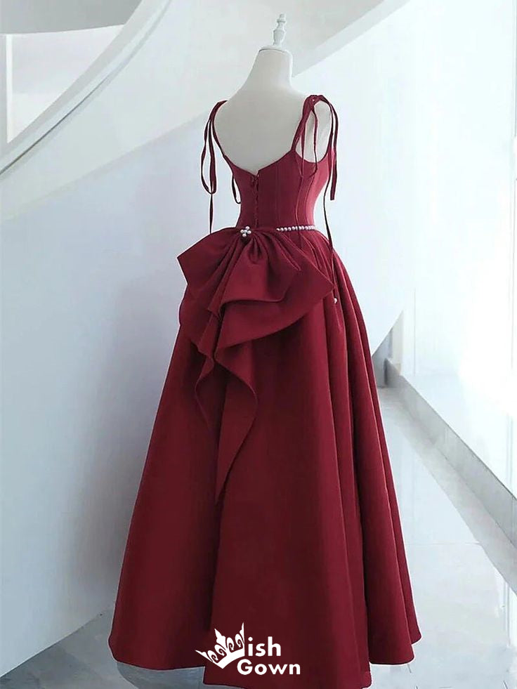 Gorgeous Burgundy Spaghetti Straps A-line Long Party Dress Prom Dresses,WGP1003