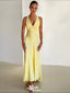 Elegant Yellow V Neck Sheath Long Party Dress Prom Dresses,WGP1007