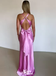 Elegant Fuchsia V Neck Sheath Long Party Dress Prom Dresses,WGP1008