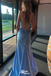 Gorgeous Blue Spaghetti Straps V Neck Lace up Back Mermaid Long Party Dress Prom Dresses,WGP1009