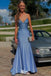 Gorgeous Blue Spaghetti Straps V Neck Lace up Back Mermaid Long Party Dress Prom Dresses,WGP1009