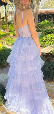 Gorgeous Spaghetti Strap Sequins A-line Long Prom Dress Ideas, Evening Party Dresses,WGP1120