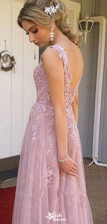Gorgeous V-neck Lace A-line Long Prom Dress Ideas, Evening Party Dresses,WGP1367