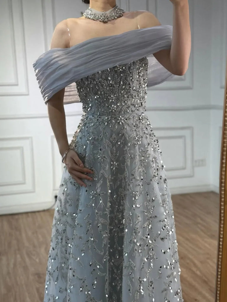 Elegant Blue Off-Shoulder Mermaid Long Prom Dress Ideas, Evening Party Dresses,WGP1914