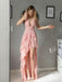 Sexy Pink V-Neck High Low Long Prom Dress Ideas, Evening Party Dresses,WGP1815