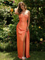 Pretty Orange Silk Satin Prom Dress Strapless Sweetheart Side Slit Long Formal Gown,WGP2051