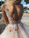 Elegant Pink A-Line V-Neck Lace Popular Long Evening Dresses, Formal Dresses, Birthday Party, WGP592