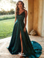 Elegant Green A-Line Strapless Side Slit Popular Long Evening Dresses, Formal Dresses, Birthday Party, WGP596