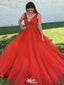 Elegant Red A-Line V Neck Spaghetti Straps Appiliques Lace Formal Prom Dresses,Evening Gowns,WGP318