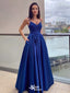 Elegant Blue A-Line Spaghetti Straps Side Slit Long Evening Dresses, Formal Dresses, Birthday Party, WGP536