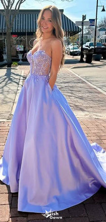 Gorgeous Strapless Sweetheart A-line Long Prom Dress Ideas, Evening Party Dresses,WGP1405
