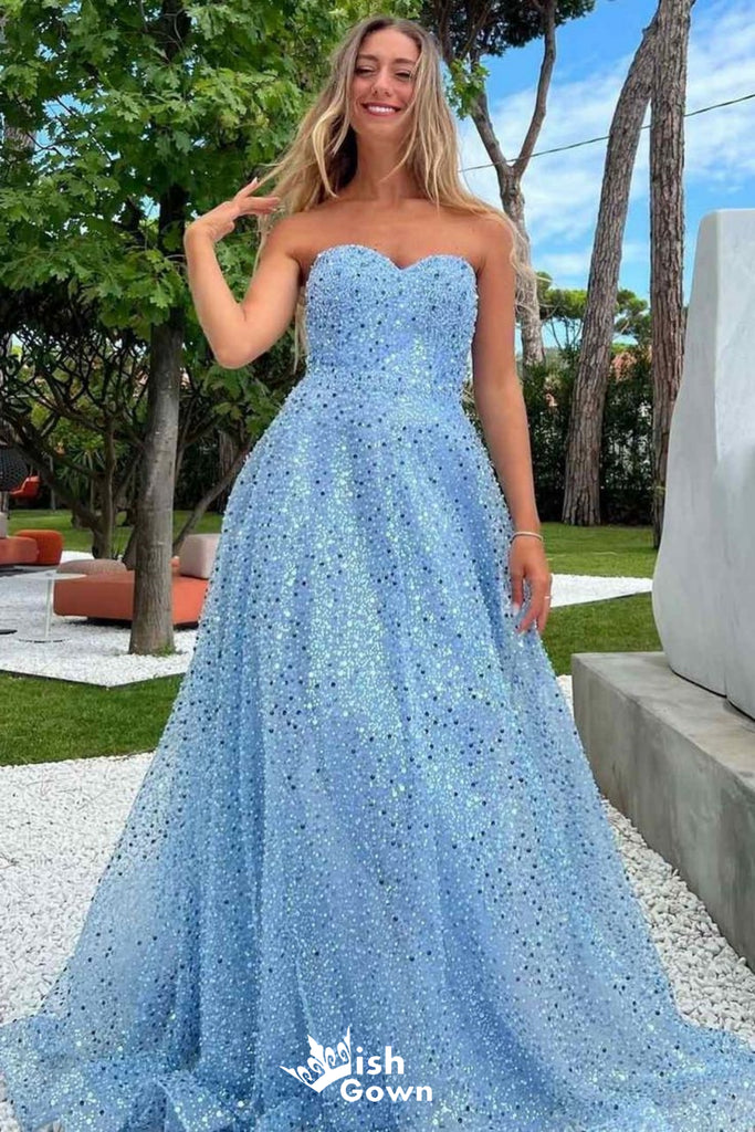 Gorgeous Strapless Sweetheart A-line Party Dress Long Prom Dresses to Impress, WGP968