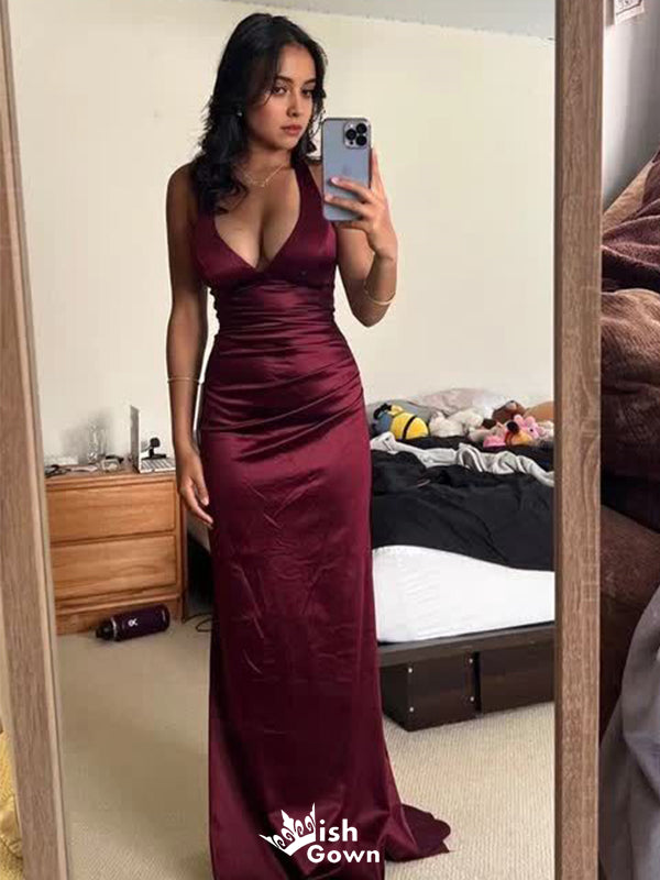 Sexy Red Mermaid Halter Criss Cross Popular Long Evening Dresses, Formal Dresses, Birthday Party, WGP617