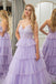 Elegant Lilac A-Line V Neck Spaghetti Straps Ruffles Appliques Long Prom Dresses,Evening Gowns,WGP354