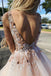 Gorgeous A-Line V Neck Appliques Backless Long Formal Prom Dresses,Evening Gowns,WGP372