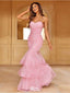 Sparkly Pink Mermaid Sweetheart Spaghetti Straps Sequins Ruffles Long Maxi Prom Dresses,Evening Gowns,WGP375