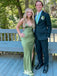 Sexy Green V Neck Side Slit A-line Long Prom Dresses ,WGP1041