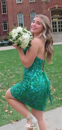 Unique Strapless Sequins bateau Sheath Short Mini Homecoming Dress,EPT351