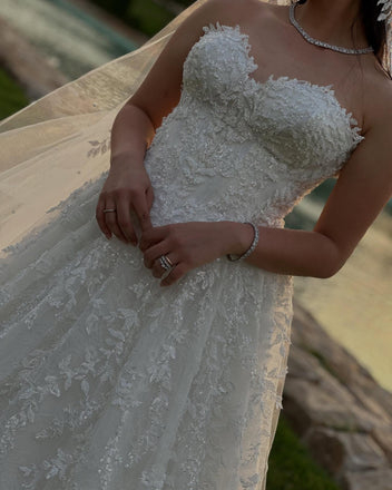Elegant White Sweetheart Sleeveless A-Line Long Wedding Dresses With Sweep Trailing,WDH162