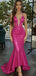 Modern Hot Pink Sequin Prom Gown Sexy Illusion V-Neck Mermaid Sparkly Evening Dress,WGP2090