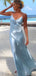 Classy Blue Silk Satin Slip Prom Dress V-Neck Spaghetti Strap Formal Gown,WGP2140