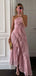Unique Dusty Rose High Neck Pleated Prom Dress Asymmetrical Ruffle Evening Gown,WGP2163