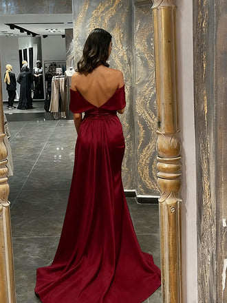 Elegant Red Off-Shoulder Mermaid Long Prom Dress Ideas, Evening Party Dresses,WGP1665