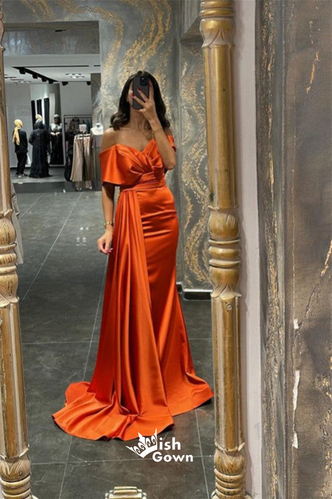 Gorgeous Orange Mermaid Off the Shoulder Long Party Dress Prom Dresses,Evening Dress Online, WGP940