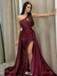 Sexy Burgundy One-Shoulder Mermaid Long Prom Dress Ideas, Evening Party Dresses, WGP2019