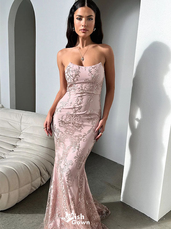 Elegant Applique Pink Sweetheart Mermaid Long Prom Dress Ideas, Evening Party Dresses,WGP1844