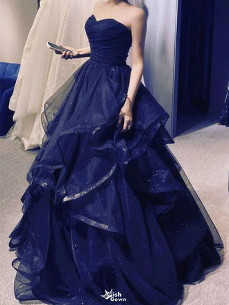 Elegant Navy Blue Sweetheart A-Line Long Prom Dress Ideas, Evening Party Dresses,WGP1915